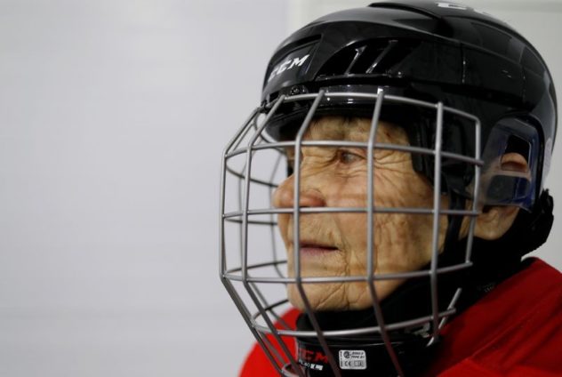 Valentina Fyodorova, 80, the captain of a senior women's hockey team, looks on before a match in the village of Bereznik in Arkhangelsk region, Russia March 6, 2020. Fyodorova is the former school principal and oldest member of "Ustyanochka", a team composed mostly of women in their fifties and sixties who train three times a week in the gym and on the ice. Picture taken March 6, 2020. REUTERS/Evgenia Novozhenina