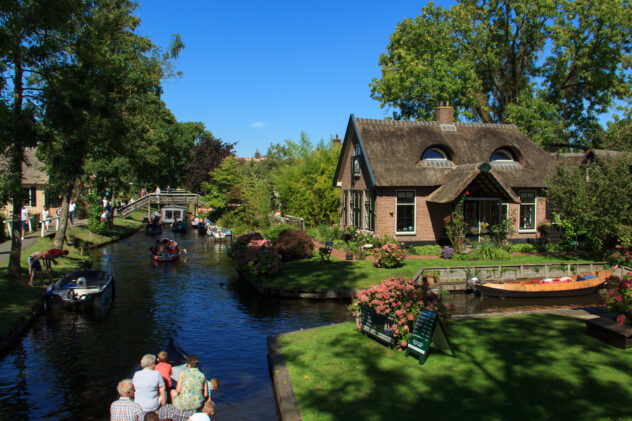Giethoorn, The Netherlands, August 2016 Touristic boats in Gieth