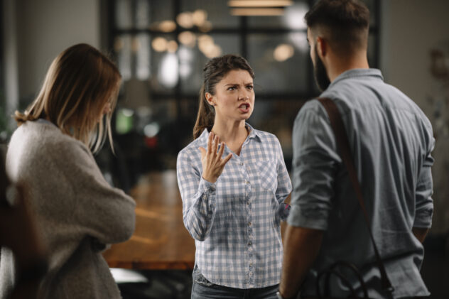 Colleagues arguing in office. Problem in team. Business people a