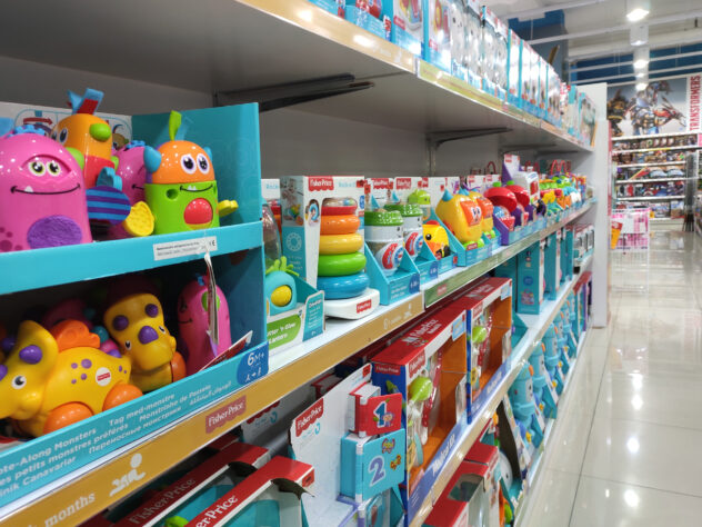 KUALA LUMPUR, MALAYSIA -JULY 22, 2019: Children's toys are hung